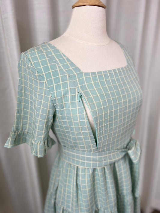 E1: Everyday Dress with nursing zippers in Green Plaid, size XS