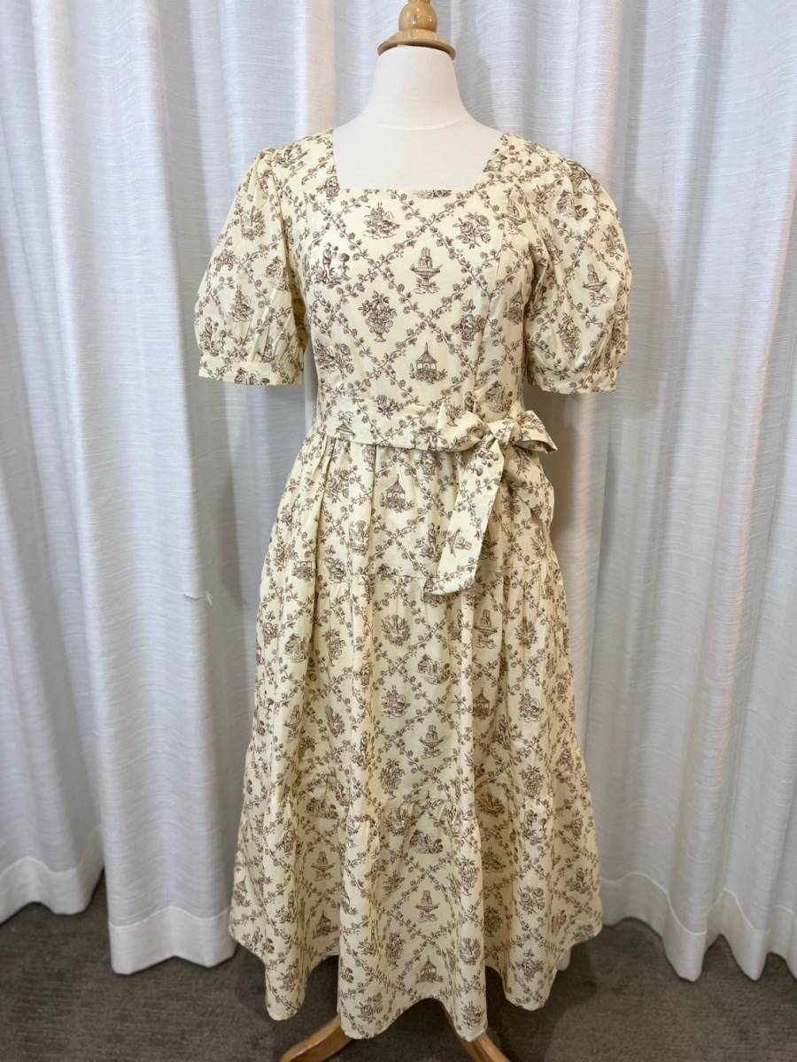 C15: Versa Cotton Dress with Nursing Zippers in Vintage Brown Toile (Bust=35) (Final Sale)