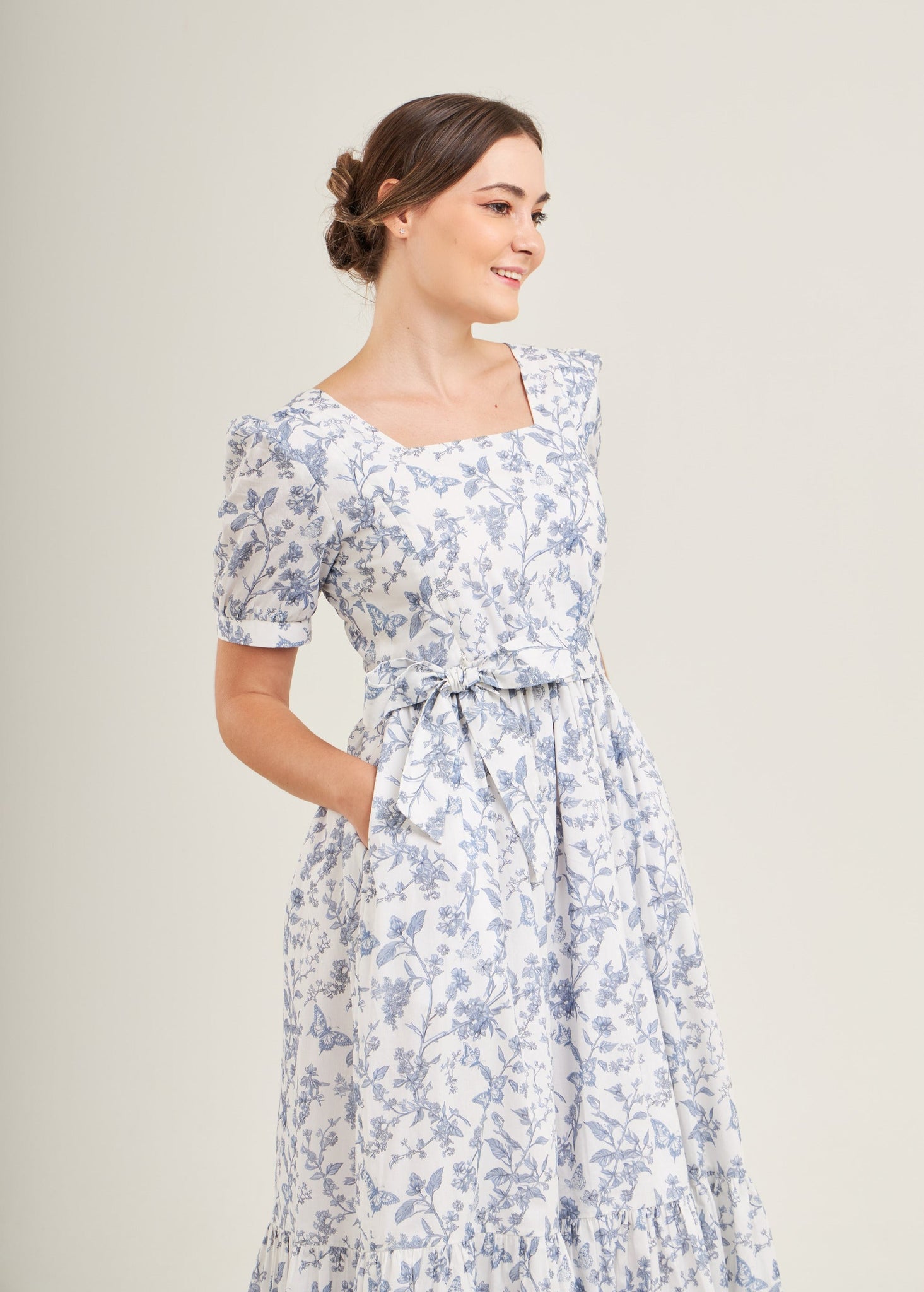 Versa Maxi Dress with Nursing Zippers in Blue Toile Butterfly