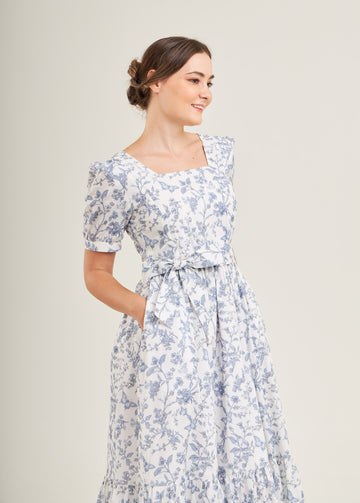 Versa Maxi Dress with Nursing Zippers in Blue Toile Butterfly