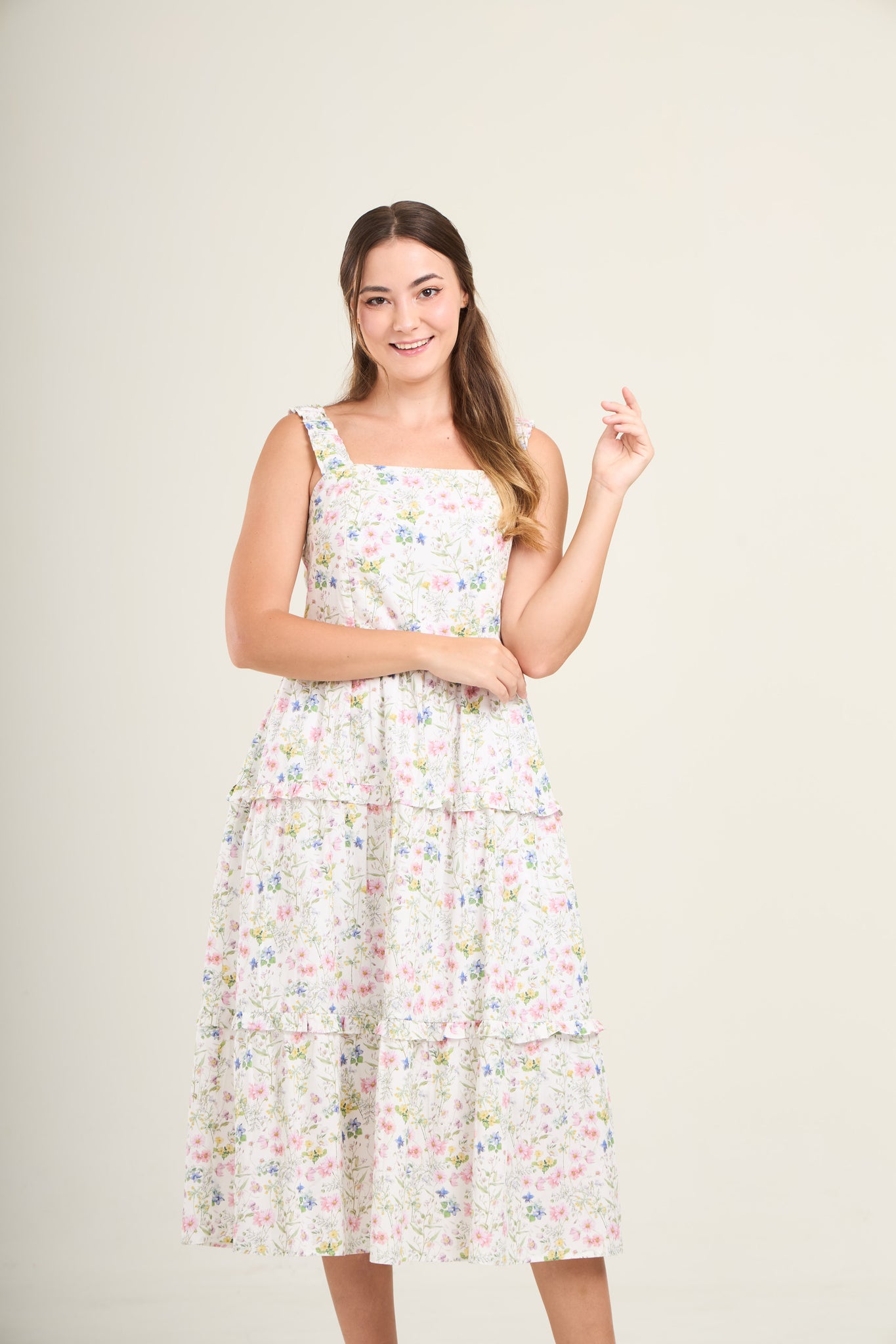 Kanya Ruffle Midi Dress with Nursing Zippers in Sweet Wildflowers