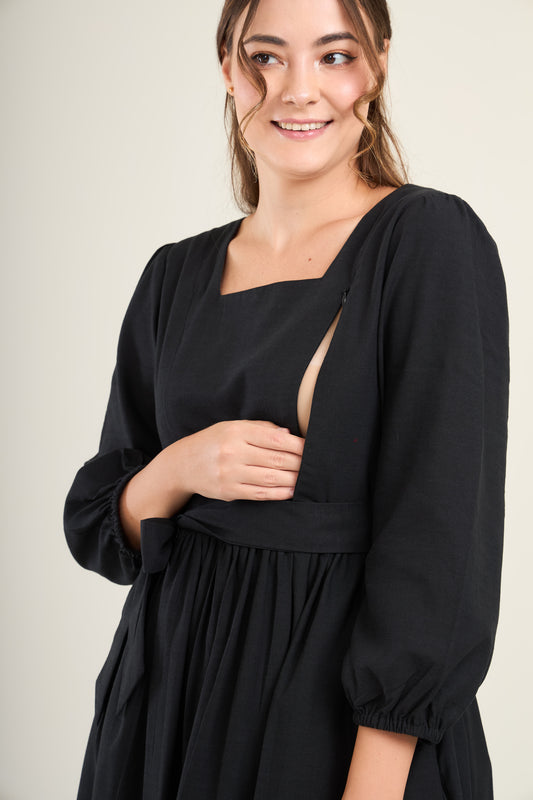 Embrace Long Sleeve Dress with Nursing Zippers in Black