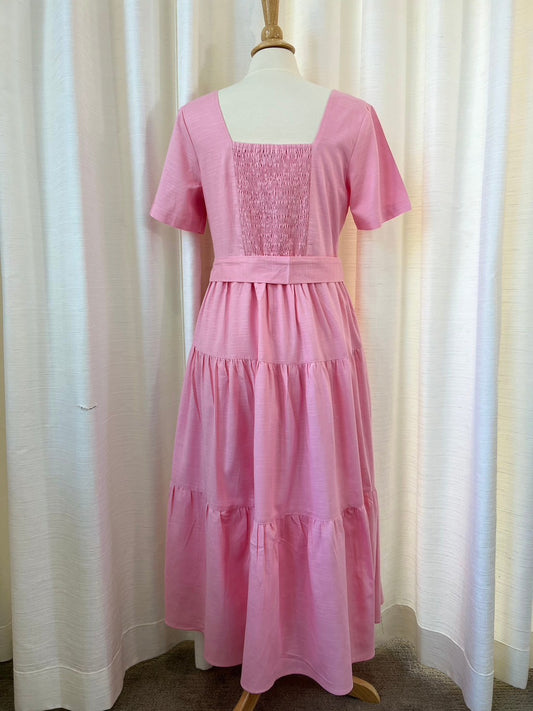 D14: Versa Short Sleeve Dress with Nursing Zippers in Pink, Size XS (Final Sale)